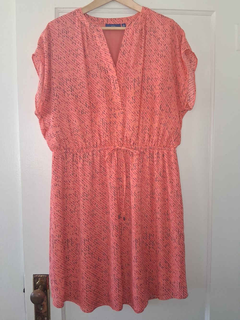 APT. 9 Dress XL Coral Print Drawstring Waist Lined Short Sleeve